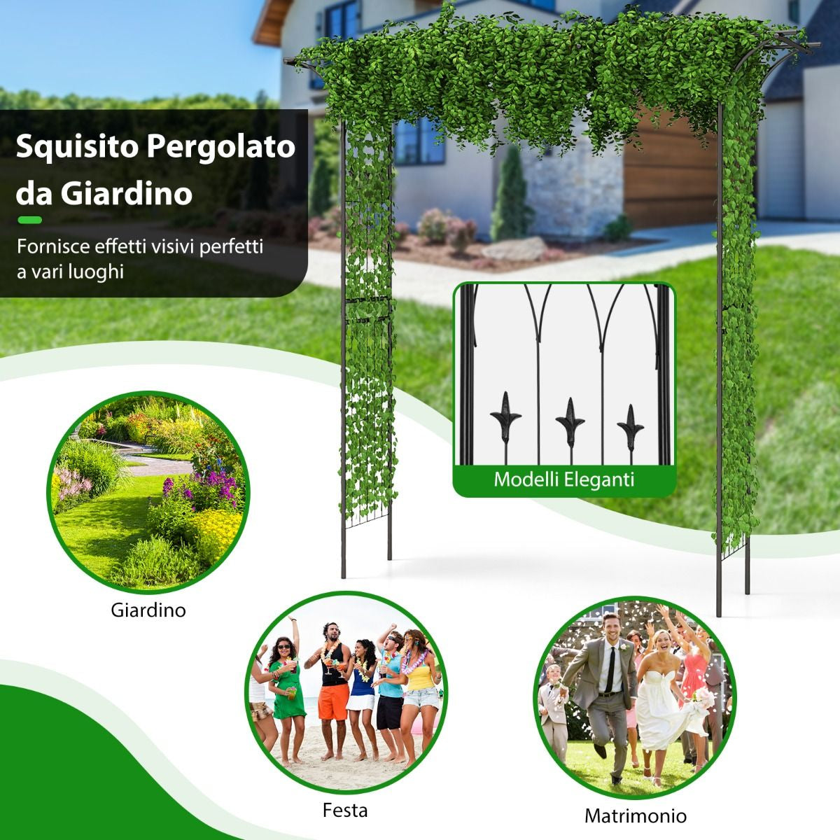 Arco Da Giardino 205Cm Decorativo per Prato, Metallo per Piante Rampicanti Da Giardino Pesante 2 Colori