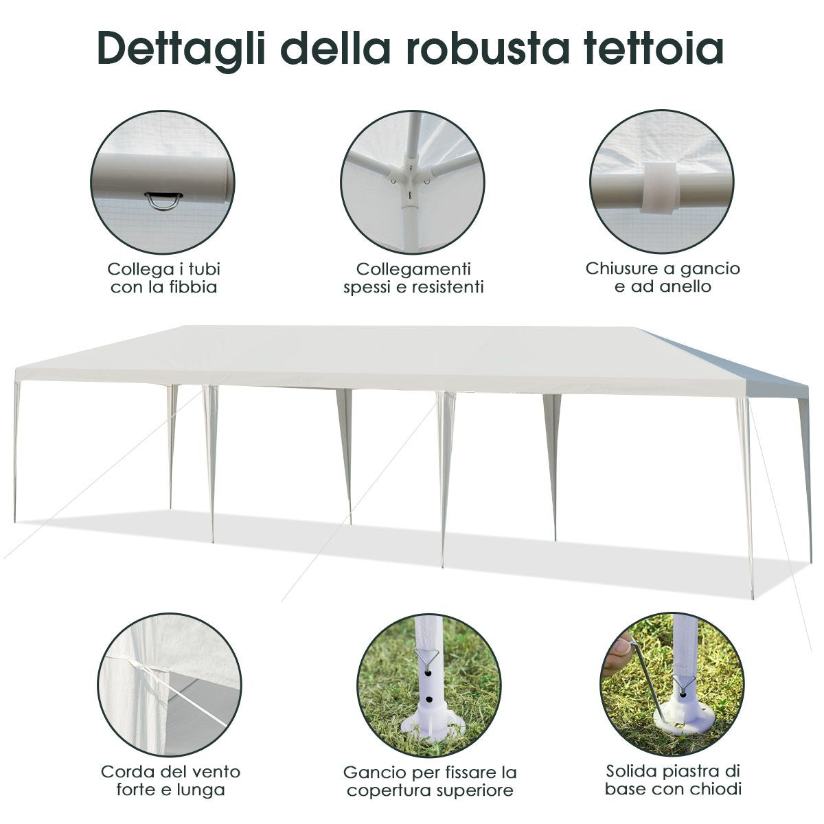 Gazebo Impermeabile da esterno 3X9 m. Tenda per Eventi