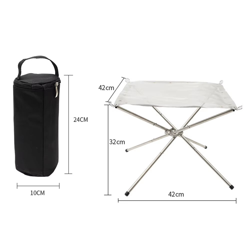Braciere pieghevole in acciaio inox con rete – perfetto per giardino, campeggio e barbecue all’aperto - Foldable Stainless Steel Fire Pit with Mesh – Ideal for Garden, Camping and Outdoor BBQs
