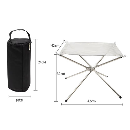 Braciere pieghevole in acciaio inox con rete – perfetto per giardino, campeggio e barbecue all’aperto - Foldable Stainless Steel Fire Pit with Mesh – Ideal for Garden, Camping and Outdoor BBQs