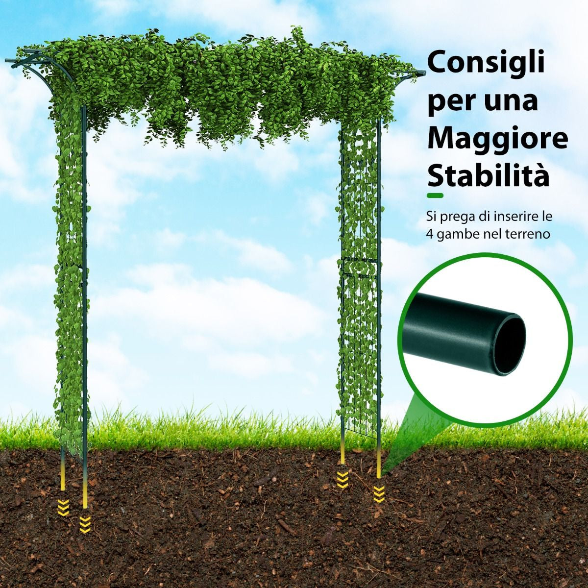 Arco Da Giardino 205Cm Decorativo per Prato, Metallo per Piante Rampicanti Da Giardino Pesante 2 Colori