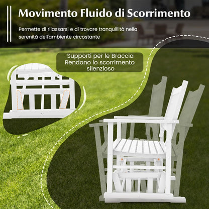 Panca a dondolo da esterno in legno massello – seduta a due posti con delicato movimento oscillante e finitura bianca - Outdoor Solid Wood Glider Bench – Two-Seater Rocking Loveseat with Gentle Swing Motion and White Finish