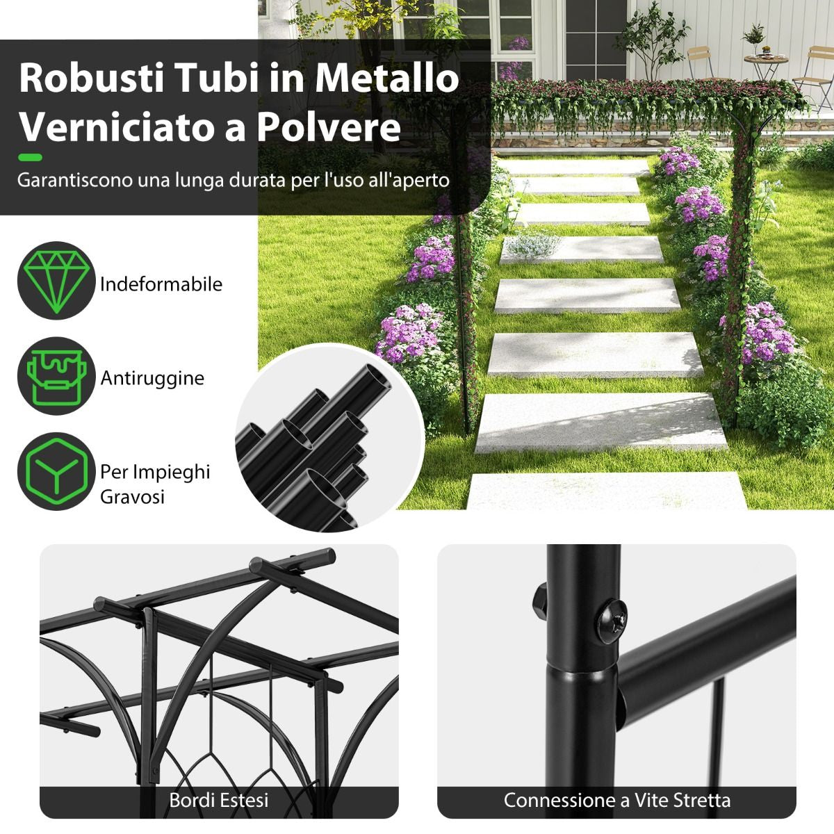 Arco Da Giardino 205Cm Decorativo per Prato, Metallo per Piante Rampicanti Da Giardino Pesante 2 Colori