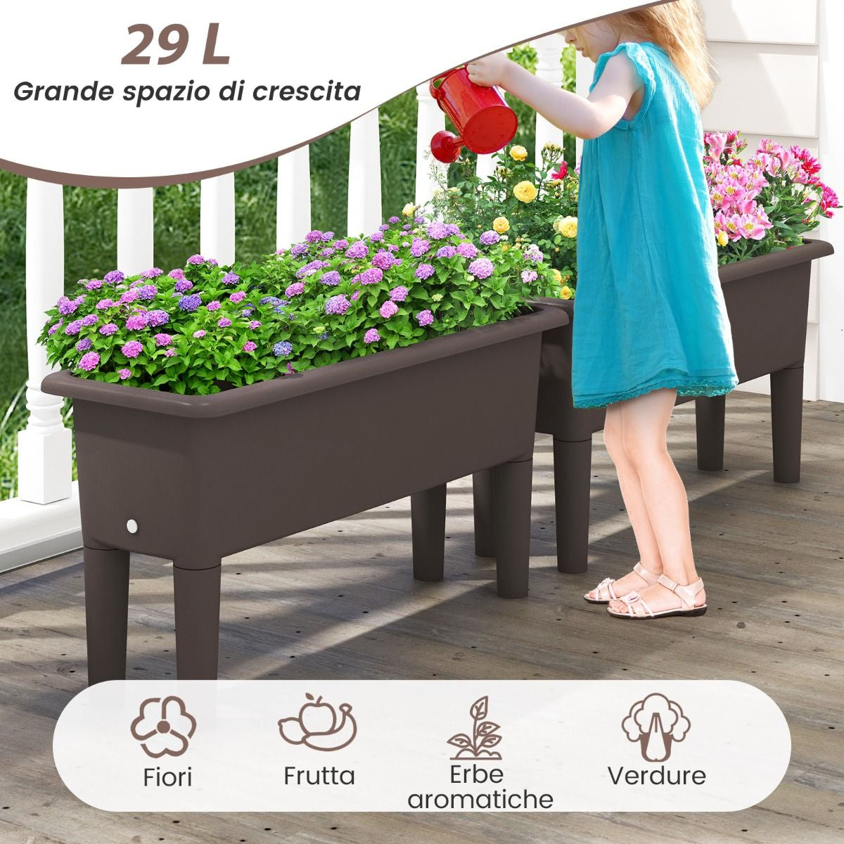 Set di 2 vasi rialzati da giardino con gambe rimovibili e sistema di drenaggio – design autoirrigante in due colori 