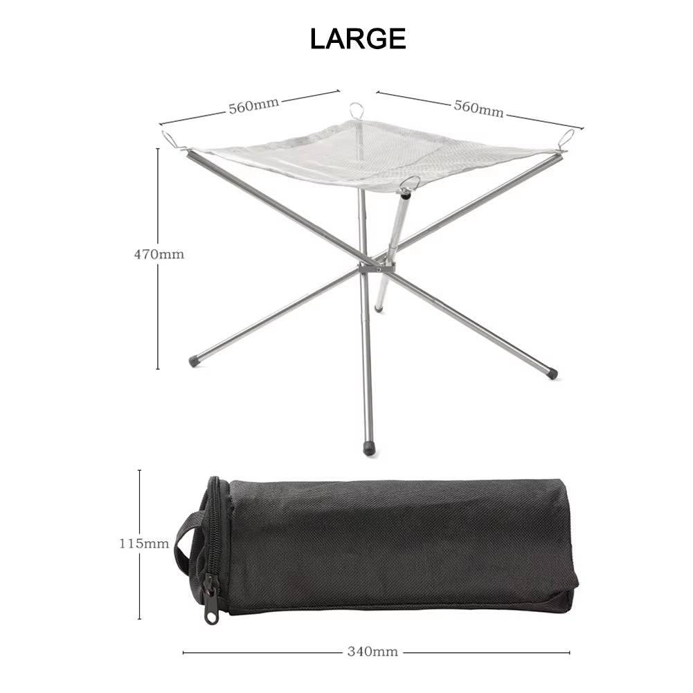 Braciere pieghevole in acciaio inox con rete – perfetto per giardino, campeggio e barbecue all’aperto - Foldable Stainless Steel Fire Pit with Mesh – Ideal for Garden, Camping and Outdoor BBQs