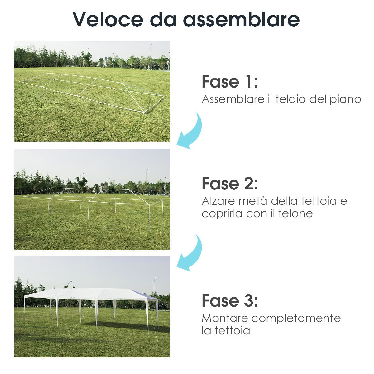 Gazebo Impermeabile da esterno 3X9 m. Tenda per Eventi