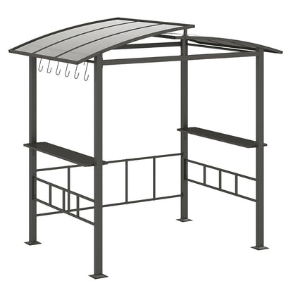 Gazebo Barbecue Con Tetto in Policarbonato Ventilato Mensole Laterali Ganci, Gazebo Barbecue Struttura in Metallo Nero