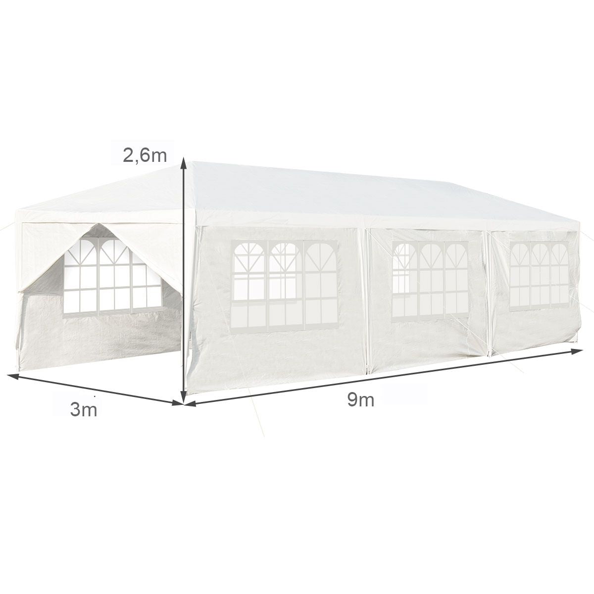 Gazebo Impermeabile 3 X 9 M Con Pali Resistenti, Pergola per Matrimonio Eventi in Spiaggia Barbecue, Bianco