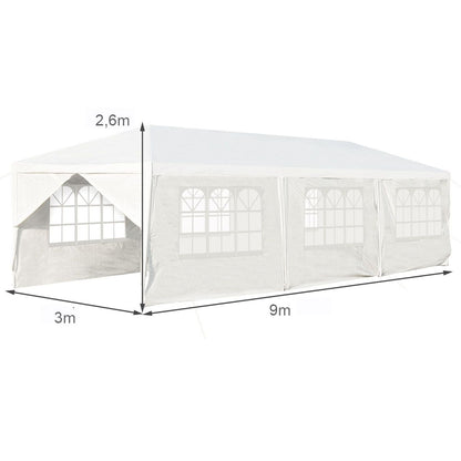 Gazebo Impermeabile 3 X 9 M Con Pali Resistenti, Pergola per Matrimonio Eventi in Spiaggia Barbecue, Bianco