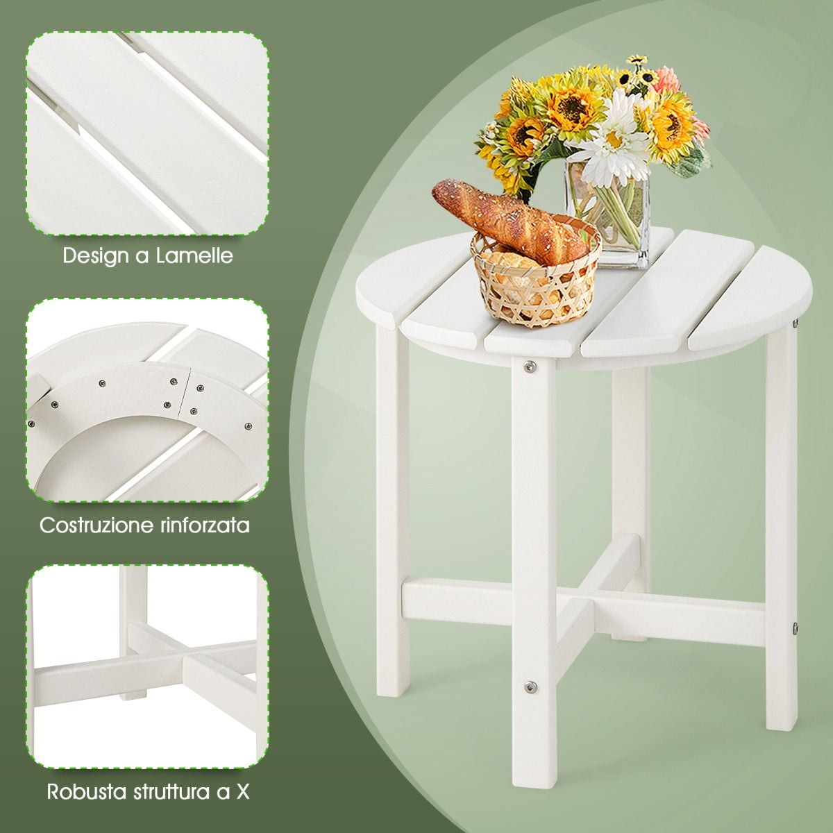 Tavolino Rotondo Da Esterno per Patio Portico, Tavolo Adirondack in HDPE Resistente Alle Intemperie