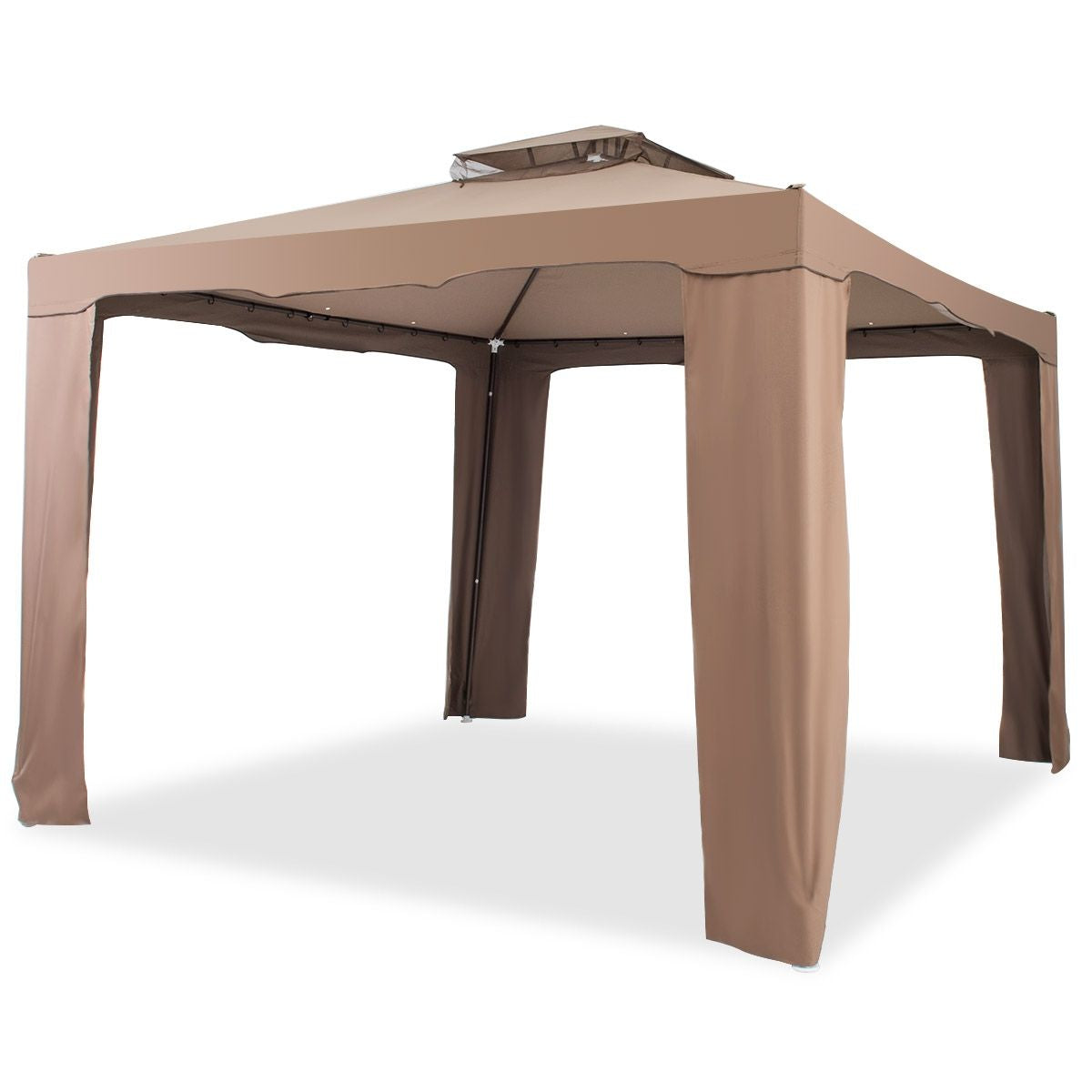 Gazebo a Doppio Tetto Con Zanzariera 3X3M Da Esterno E Campeggio Marrone
