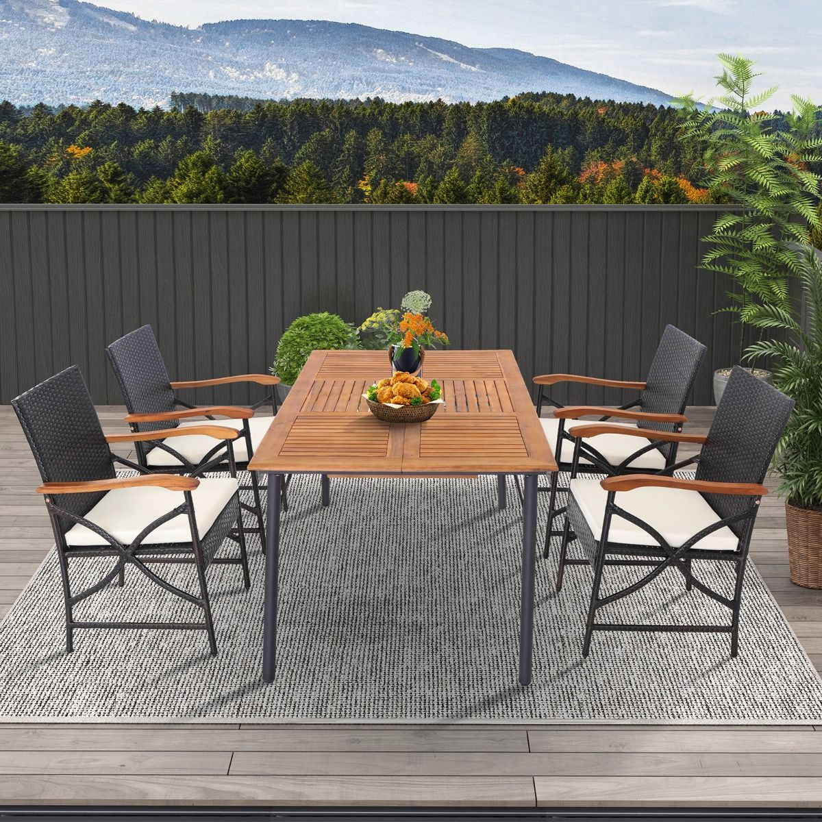 Set Di 2 Sedie in Vimini per Patio Con Cuscino Struttura in Metallo, Sedie in Rattan in PE per Esterni Beige