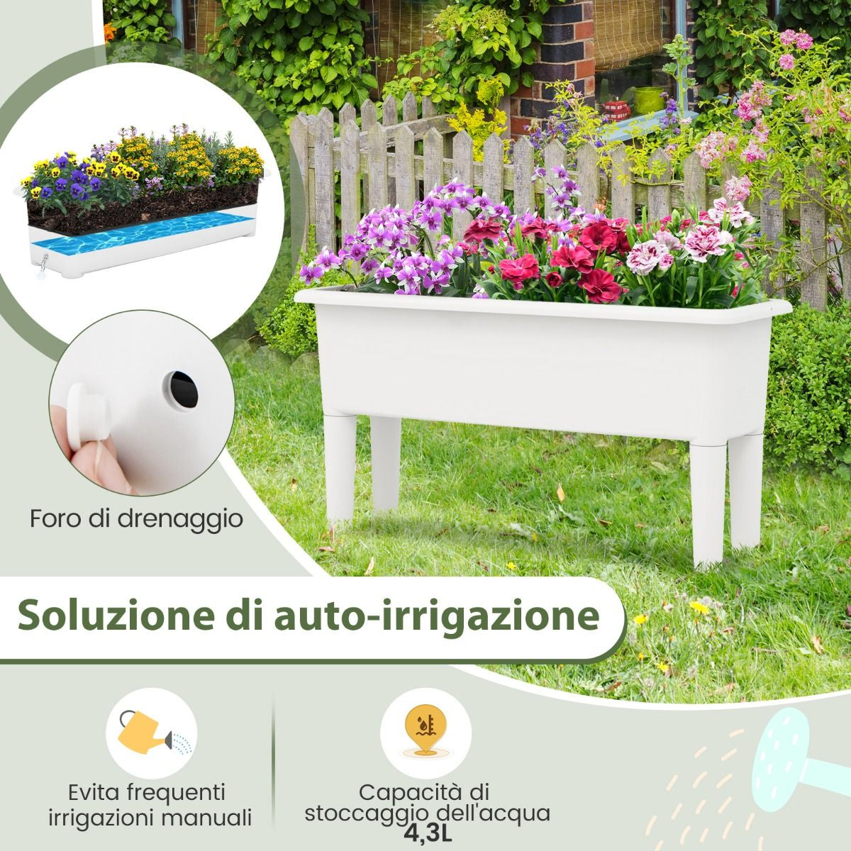 Set di 2 vasi rialzati da giardino con gambe rimovibili e sistema di drenaggio – design autoirrigante in due colori 