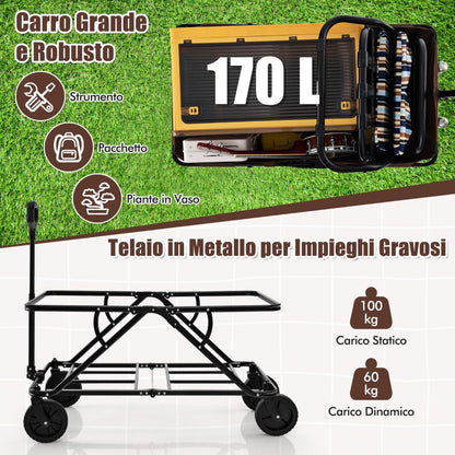 Carrello Da Giardino Pieghevole Con Manubrio Regolabile Portabottiglie Tasca Portaoggetti, Carrello Da Campeggio 2 Colori