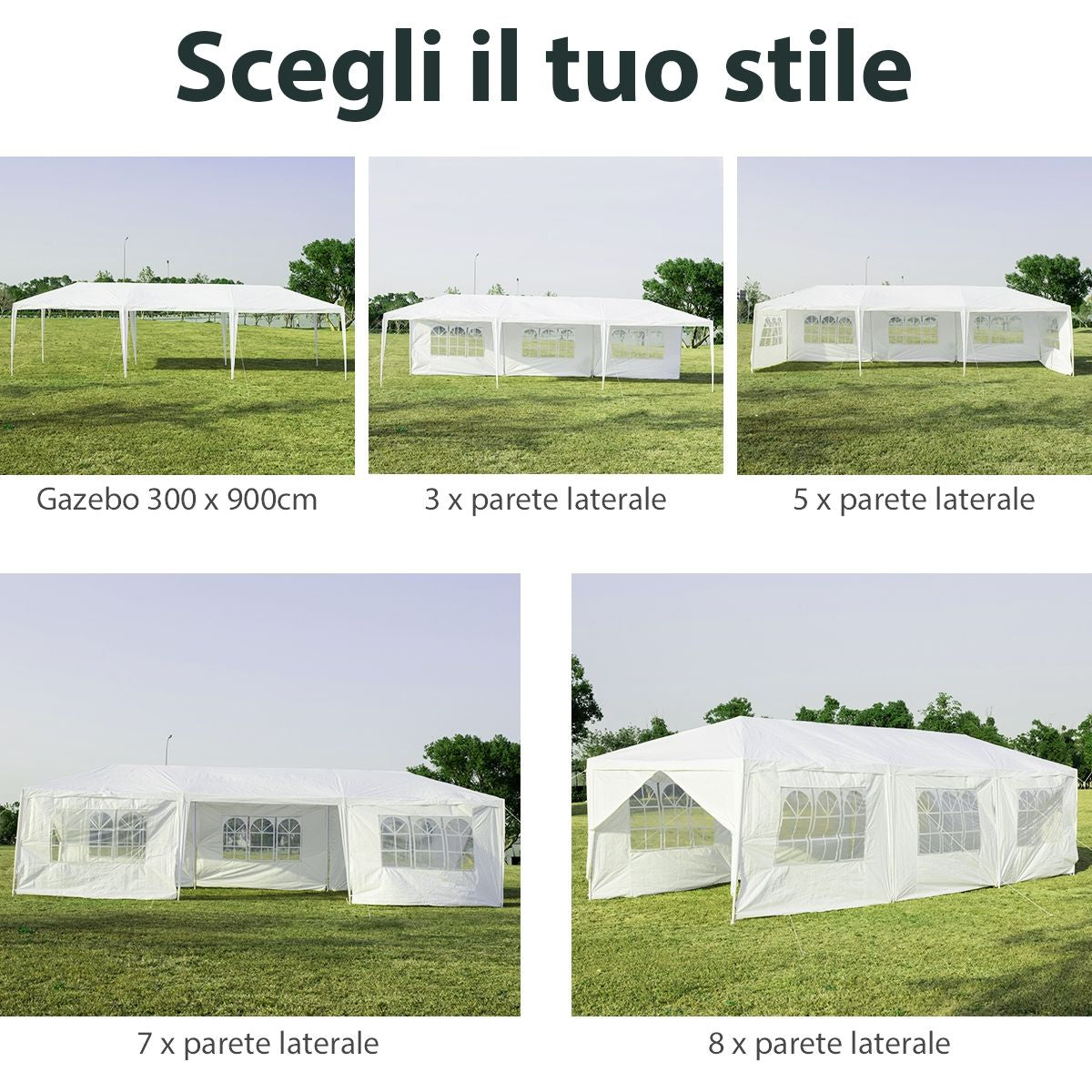 Gazebo Impermeabile 3 X 9 M Con Pali Resistenti, Pergola per Matrimonio Eventi in Spiaggia Barbecue, Bianco