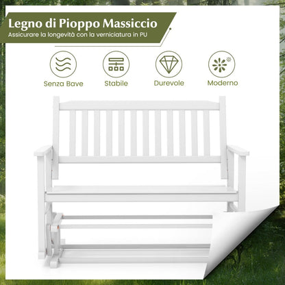 Panca a dondolo da esterno in legno massello – seduta a due posti con delicato movimento oscillante e finitura bianca - Outdoor Solid Wood Glider Bench – Two-Seater Rocking Loveseat with Gentle Swing Motion and White Finish