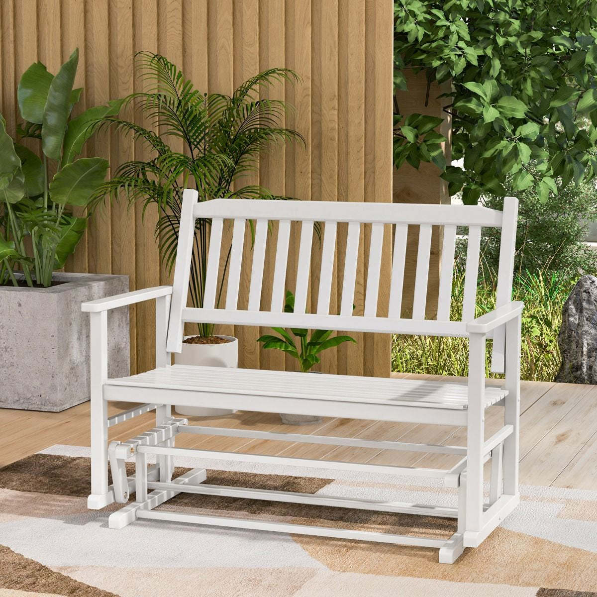 Panca a dondolo da esterno in legno massello – seduta a due posti con delicato movimento oscillante e finitura bianca - Outdoor Solid Wood Glider Bench – Two-Seater Rocking Loveseat with Gentle Swing Motion and White Finish