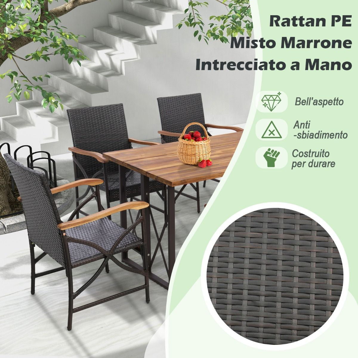 Set Di 2 Sedie in Vimini per Patio Con Cuscino Struttura in Metallo, Sedie in Rattan in PE per Esterni Beige