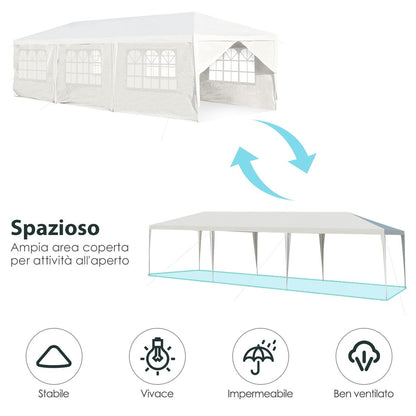 Gazebo Impermeabile 3 X 9 M Con Pali Resistenti, Pergola per Matrimonio Eventi in Spiaggia Barbecue, Bianco