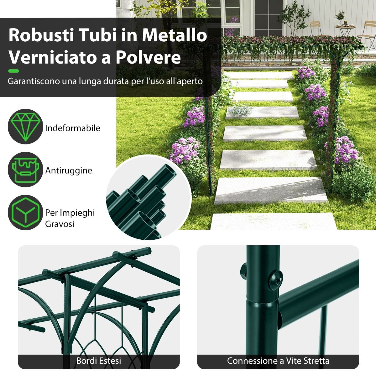 Arco Da Giardino 205Cm Decorativo per Prato, Metallo per Piante Rampicanti Da Giardino Pesante 2 Colori