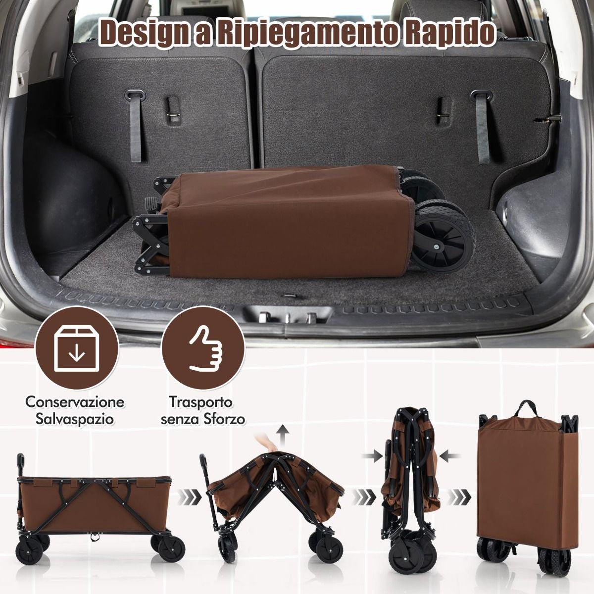 Carrello Da Giardino Pieghevole Con Manubrio Regolabile Portabottiglie Tasca Portaoggetti, Carrello Da Campeggio 2 Colori