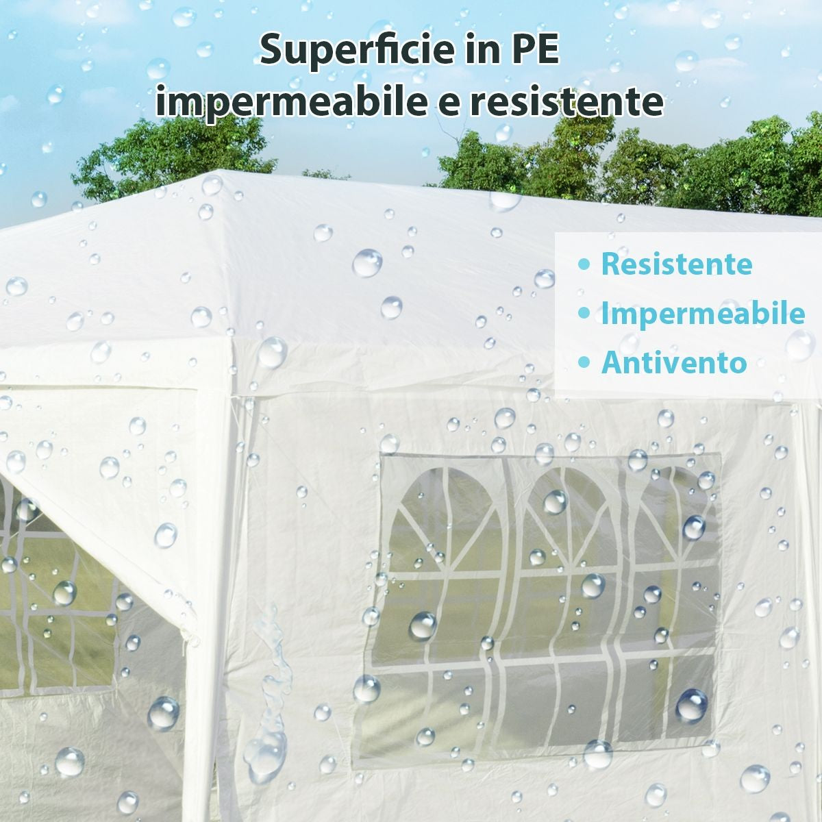 Gazebo Impermeabile 3 X 9 M Con Pali Resistenti, Pergola per Matrimonio Eventi in Spiaggia Barbecue, Bianco