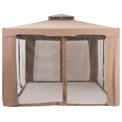 Gazebo a Doppio Tetto Con Zanzariera 3X3M Da Esterno E Campeggio Marrone