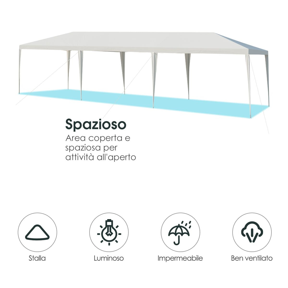 Gazebo Impermeabile da esterno 3X9 m. Tenda per Eventi