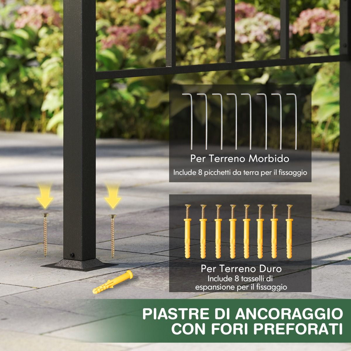 Gazebo Barbecue Con Tetto in Policarbonato Ventilato Mensole Laterali Ganci, Gazebo Barbecue Struttura in Metallo Nero