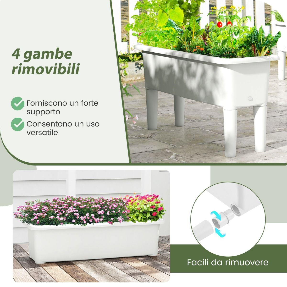 Set di 2 vasi rialzati da giardino con gambe rimovibili e sistema di drenaggio – design autoirrigante in due colori 