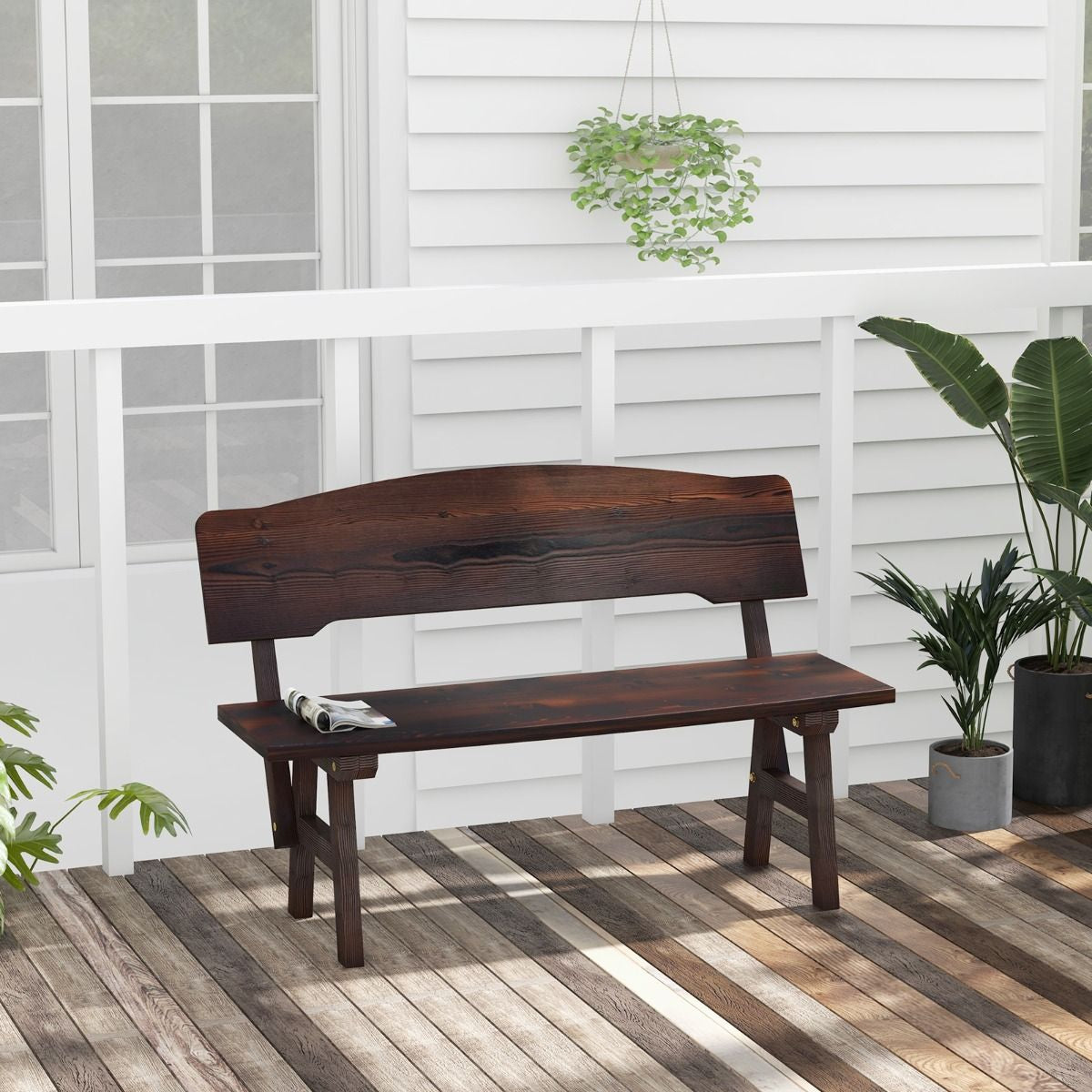 Panchina da giardino in legno di abete con schienale inclinato – seduta a 2 posti, robusta e confortevole (325 kg) - Outdoor Fir Wood Garden Bench with Inclined Backrest – Two-Seater, Sturdy and Comfortable (325 kg Load Capacity)