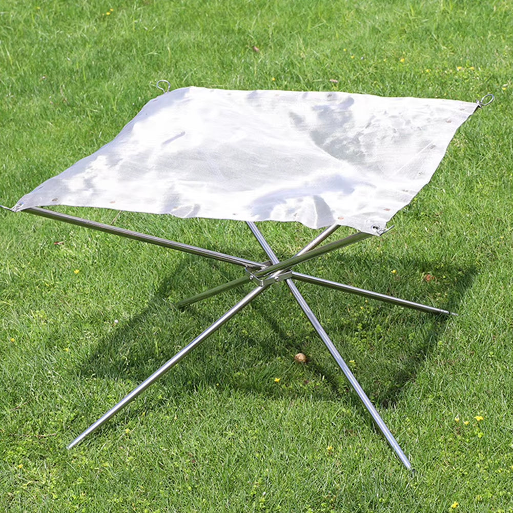 Braciere pieghevole in acciaio inox con rete – perfetto per giardino, campeggio e barbecue all’aperto - Foldable Stainless Steel Fire Pit with Mesh – Ideal for Garden, Camping and Outdoor BBQs