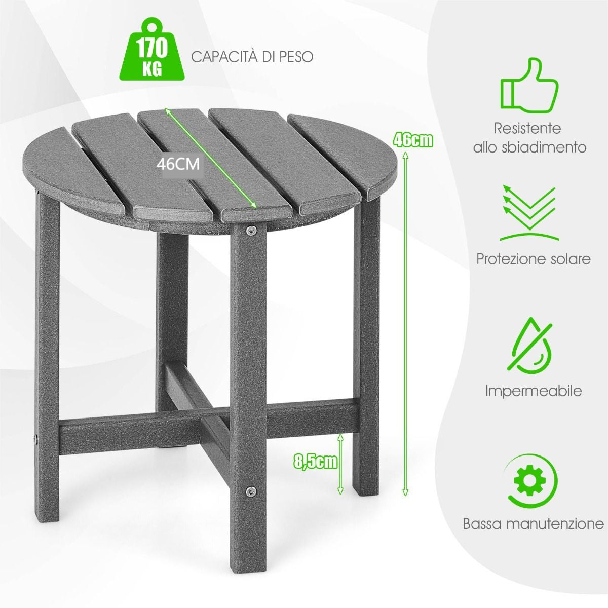 Tavolino Rotondo Da Esterno per Patio Portico, Tavolo Adirondack in HDPE Resistente Alle Intemperie