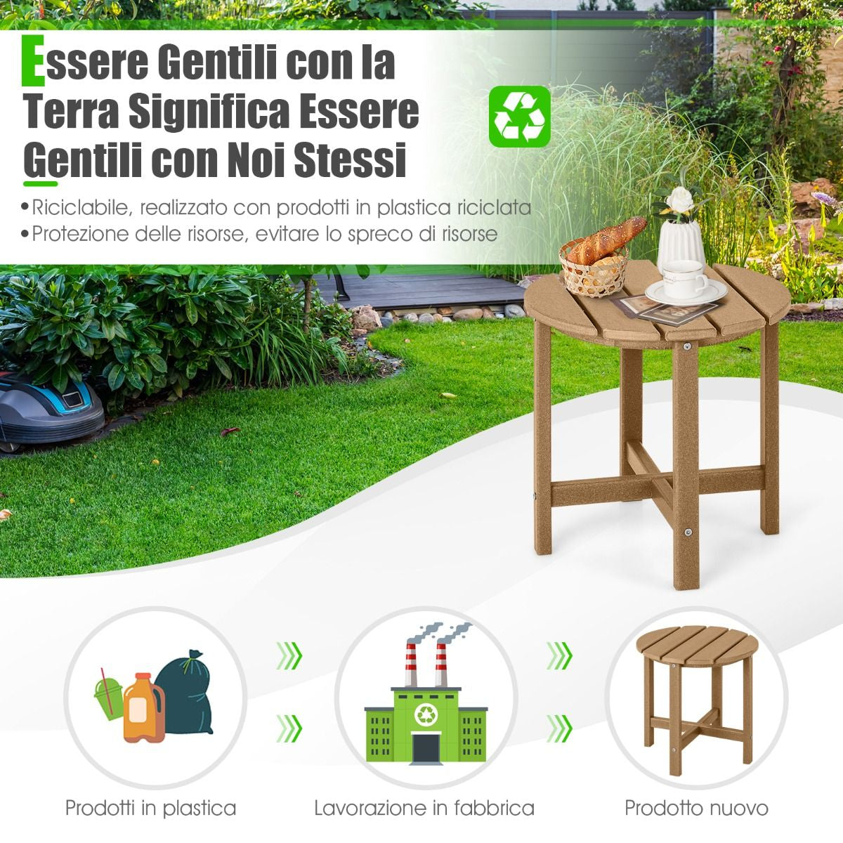Tavolino Rotondo Da Esterno per Patio Portico, Tavolo Adirondack in HDPE Resistente Alle Intemperie