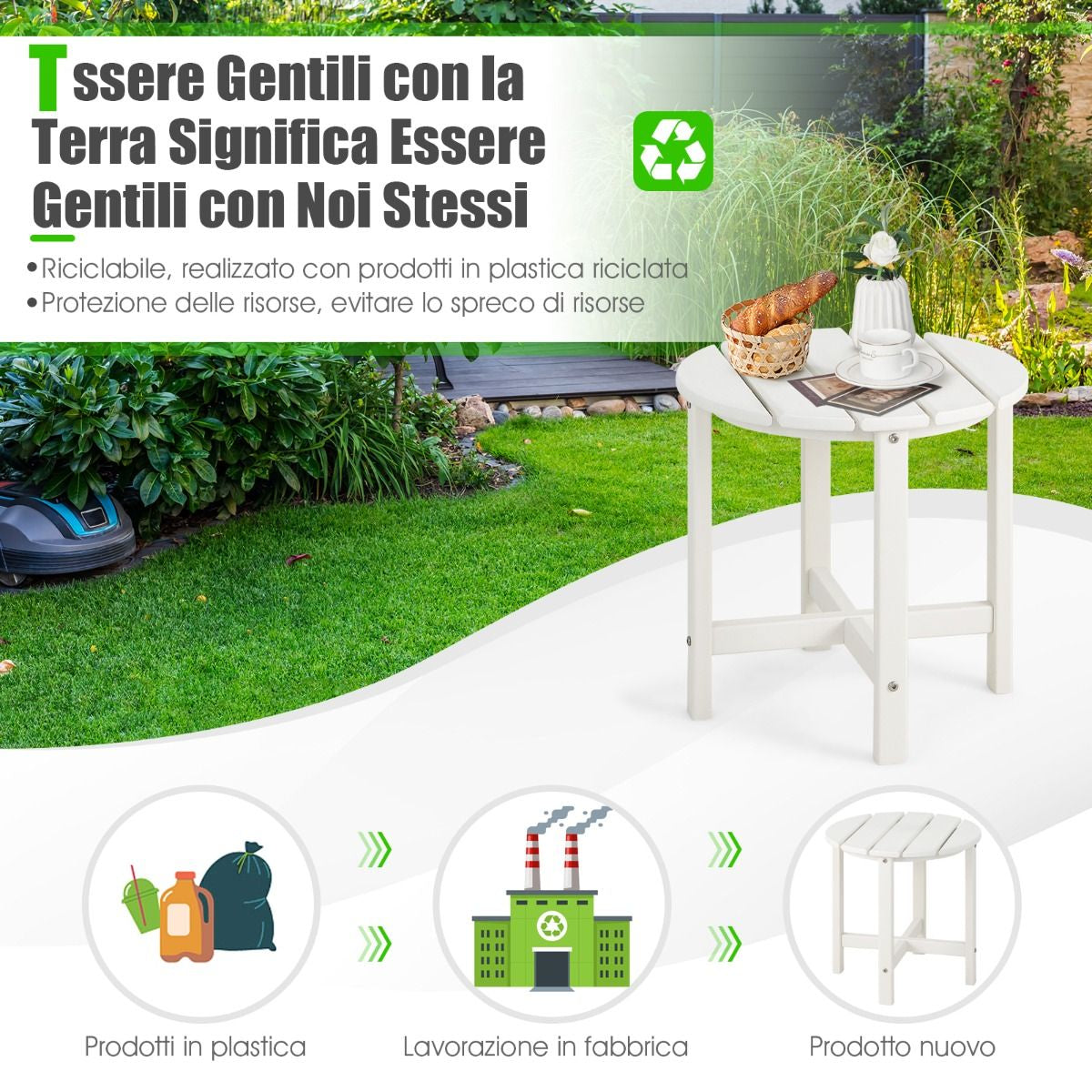 Tavolino Rotondo Da Esterno per Patio Portico, Tavolo Adirondack in HDPE Resistente Alle Intemperie