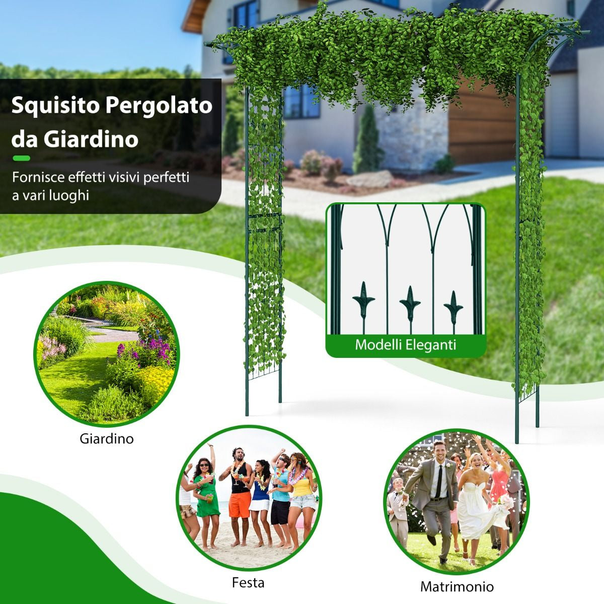 Arco Da Giardino 205Cm Decorativo per Prato, Metallo per Piante Rampicanti Da Giardino Pesante 2 Colori