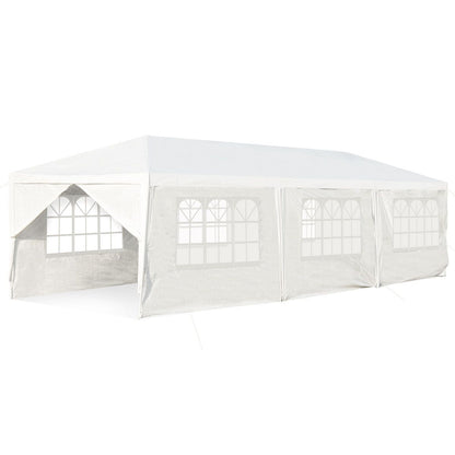 Gazebo Impermeabile 3 X 9 M Con Pali Resistenti, Pergola per Matrimonio Eventi in Spiaggia Barbecue, Bianco