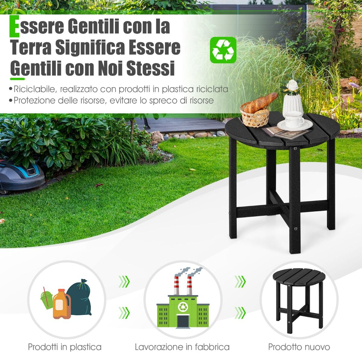 Tavolino Rotondo Da Esterno per Patio Portico, Tavolo Adirondack in HDPE Resistente Alle Intemperie