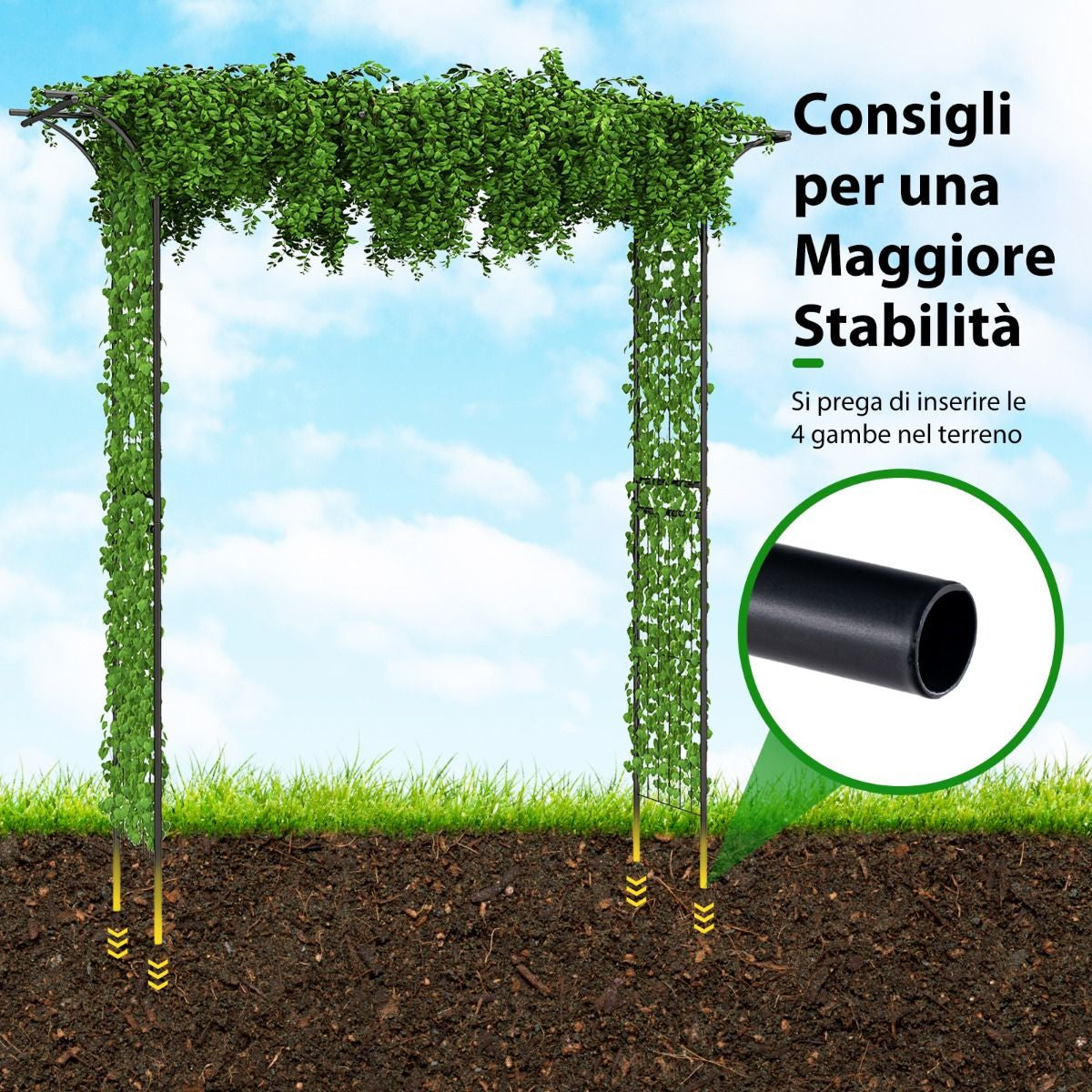 Arco Da Giardino 205Cm Decorativo per Prato, Metallo per Piante Rampicanti Da Giardino Pesante 2 Colori