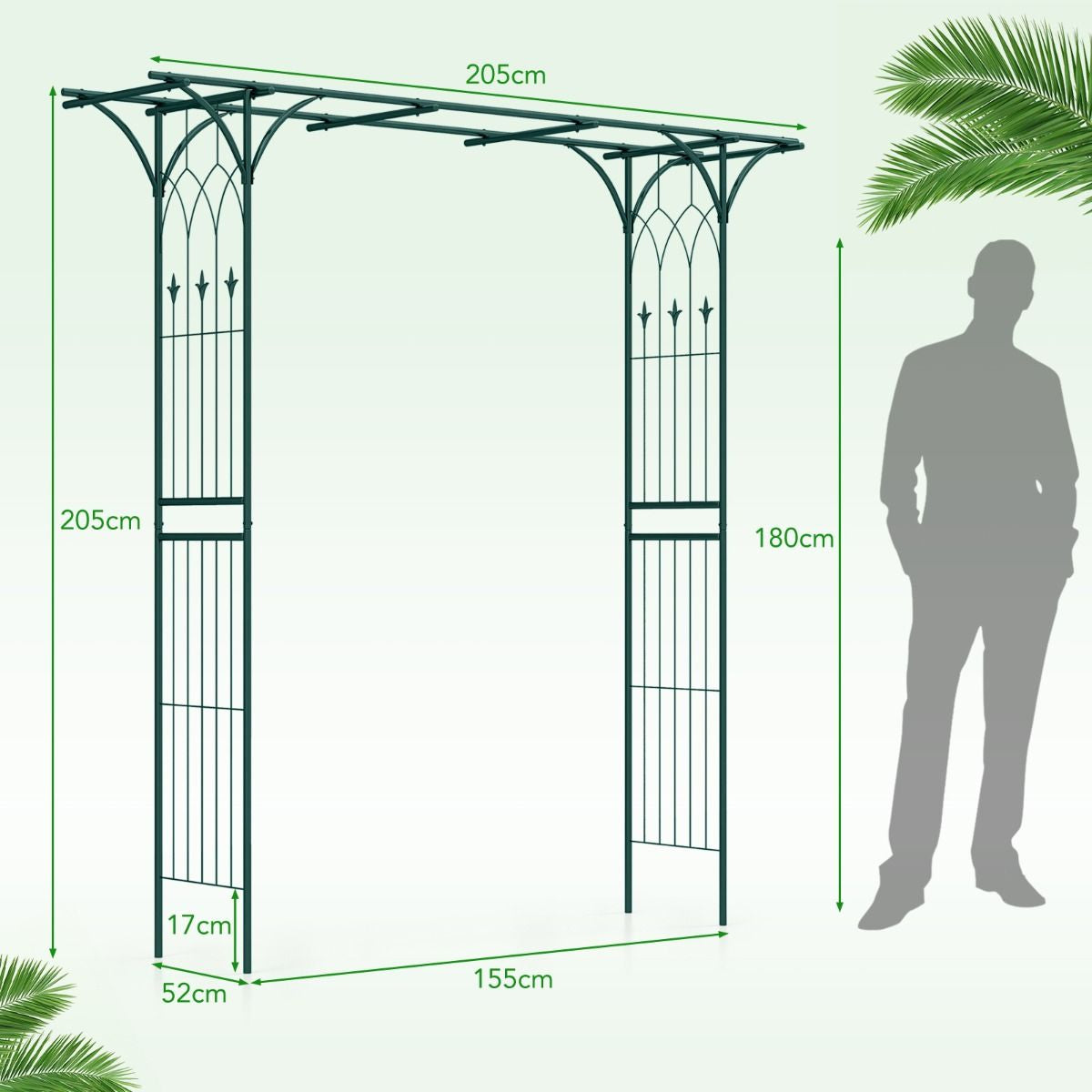 Arco Da Giardino 205Cm Decorativo per Prato, Metallo per Piante Rampicanti Da Giardino Pesante 2 Colori