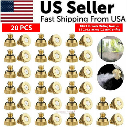 20X Brass Misting Nozzles Mister Sprinkler Outdoor Cooling System Garden Sprayer