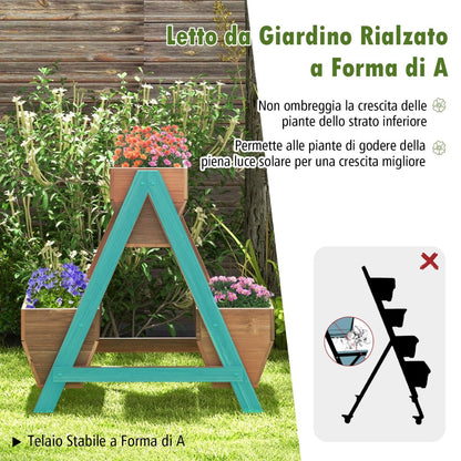 Letto da giardino rialzato verticale – supporto per piante a scala con 3 fioriere in legno naturale e fori di drenaggio